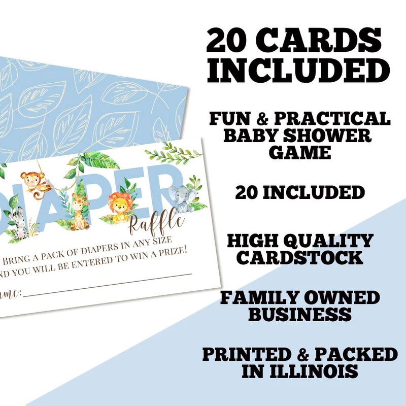 Amanda Creation Watercolor Jungle Animals Diaper Raffle Tickets for Boy Baby Showers, 20 2" X 3â€ Double Sided Insert Cards for Games by AmandaCreation, Bring a Pack of Diapers to Win Favors & Prizes! - Image 2